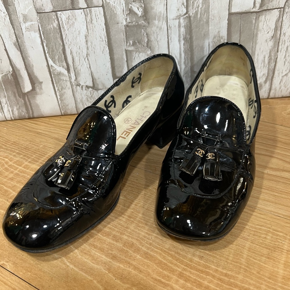 Chanel Patent Leather Loafers, 38.5